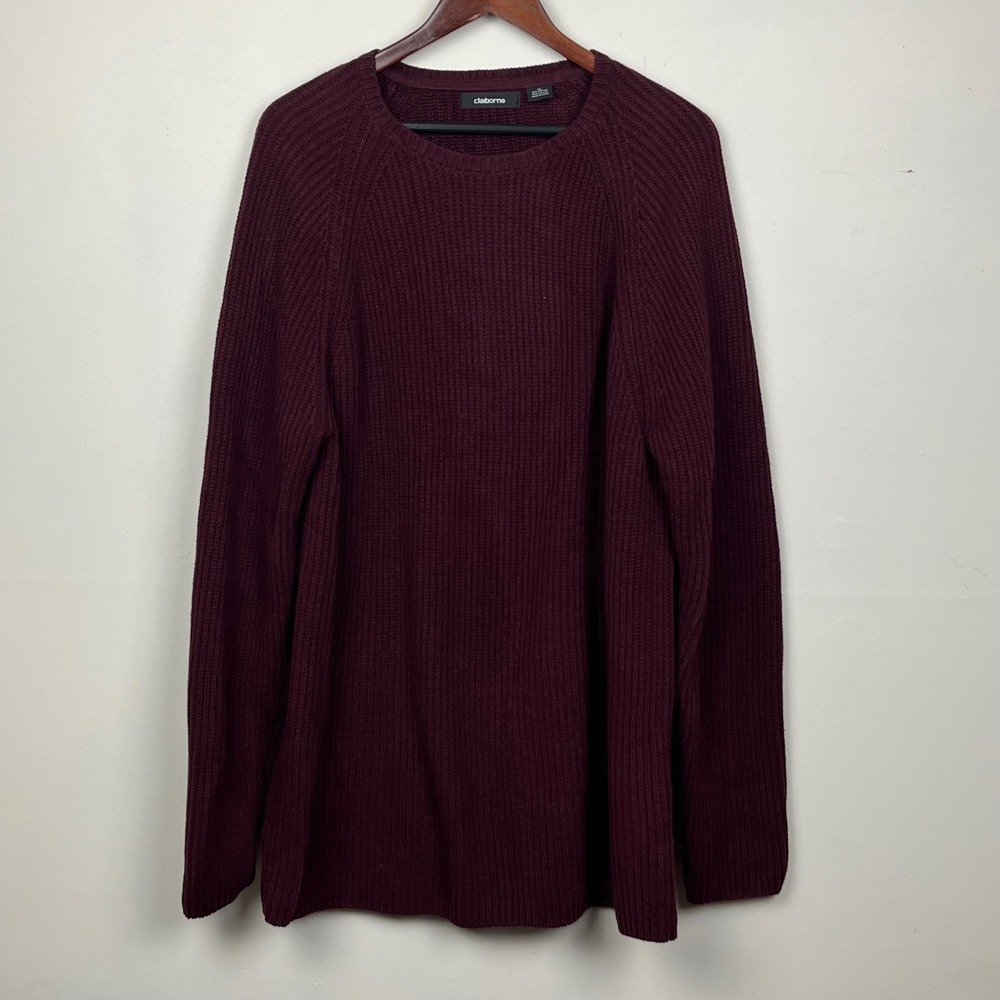 Claiborne Shaker Knit Sweater XL Burgundy Dark Academia Heritage Prep